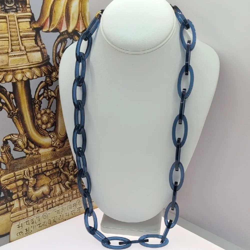 J. Crew Navy Blue Statement Necklace With Ribbon Closure
